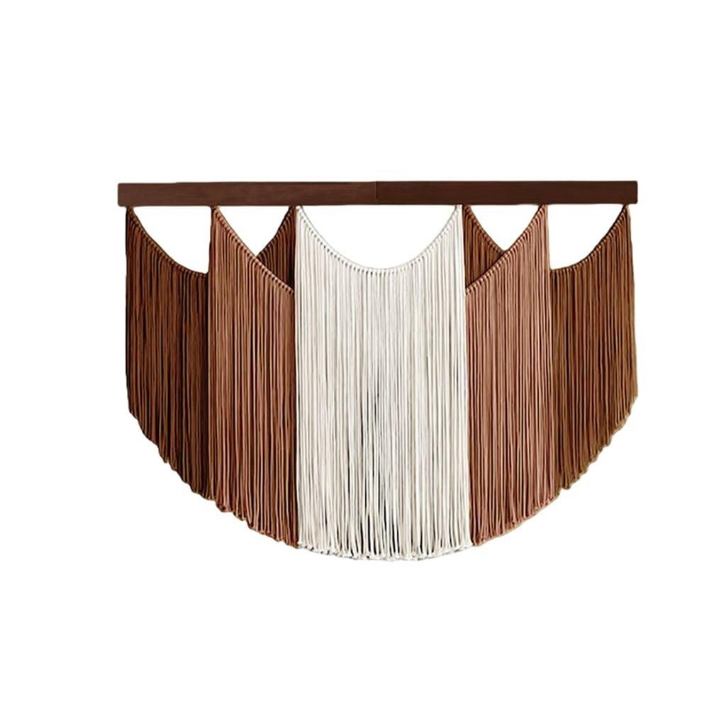 Boho Macrame Wall Hanging Art Tapestry Fringe Woven 47.2"WX33.5 Brown White Wood